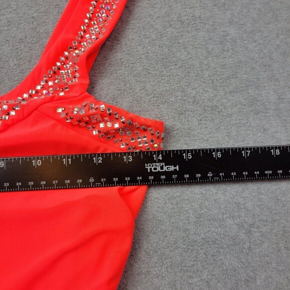 Vtg 90s Y2K Deb Dress Medium Neon Ruched One Shoulder Mini Sequin Bodycon New - Picture 6 of 11